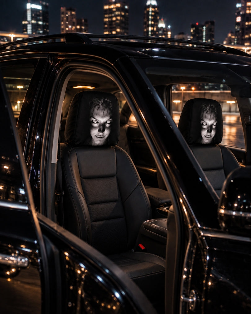 GrimRide™ Scary Car Headrest Covers – Pack of 2