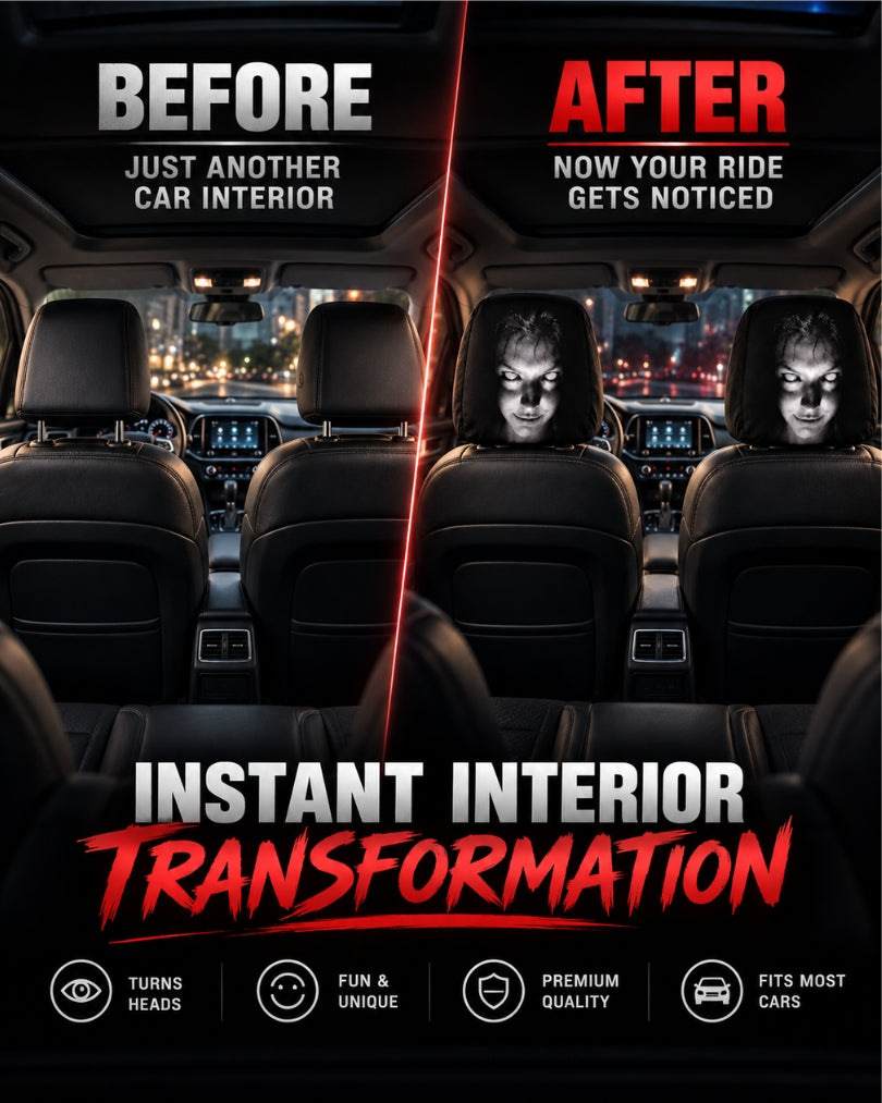 GrimRide™ Scary Car Headrest Covers – Pack of 2
