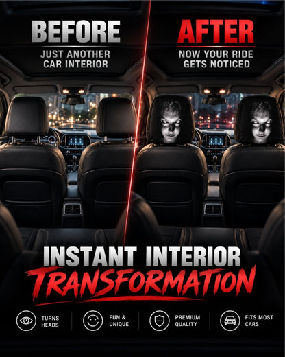 GrimRide™ Scary Car Headrest Covers – Pack of 2