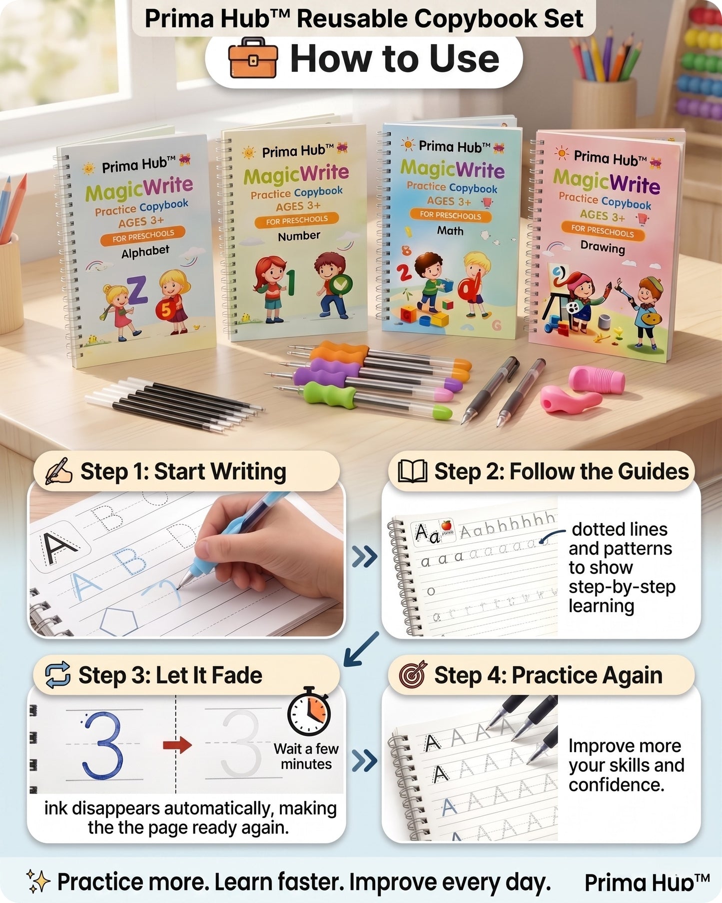 Prima Hub™ MagicWrite Reusable Copybook Kit