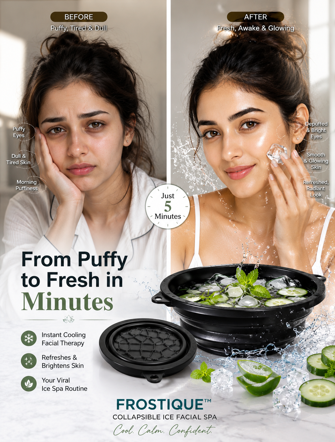 Frostique™ Collapsible Ice Facial Spa – Instant Glow & De-Puff Therapy